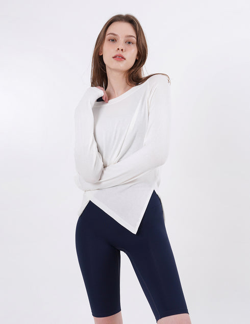 Wide Neck Slit Long Sleeve